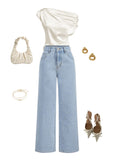 Cream satin drape tee