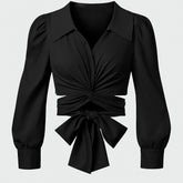 Black solid wrap shirt