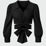 Black solid wrap shirt