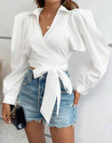 Solid white wrap blouse