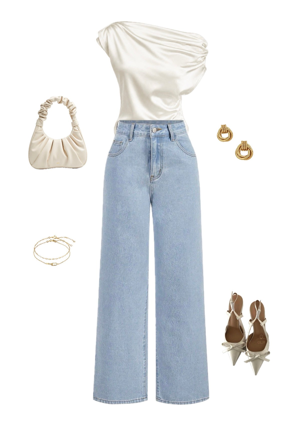 Cream satin drape tee