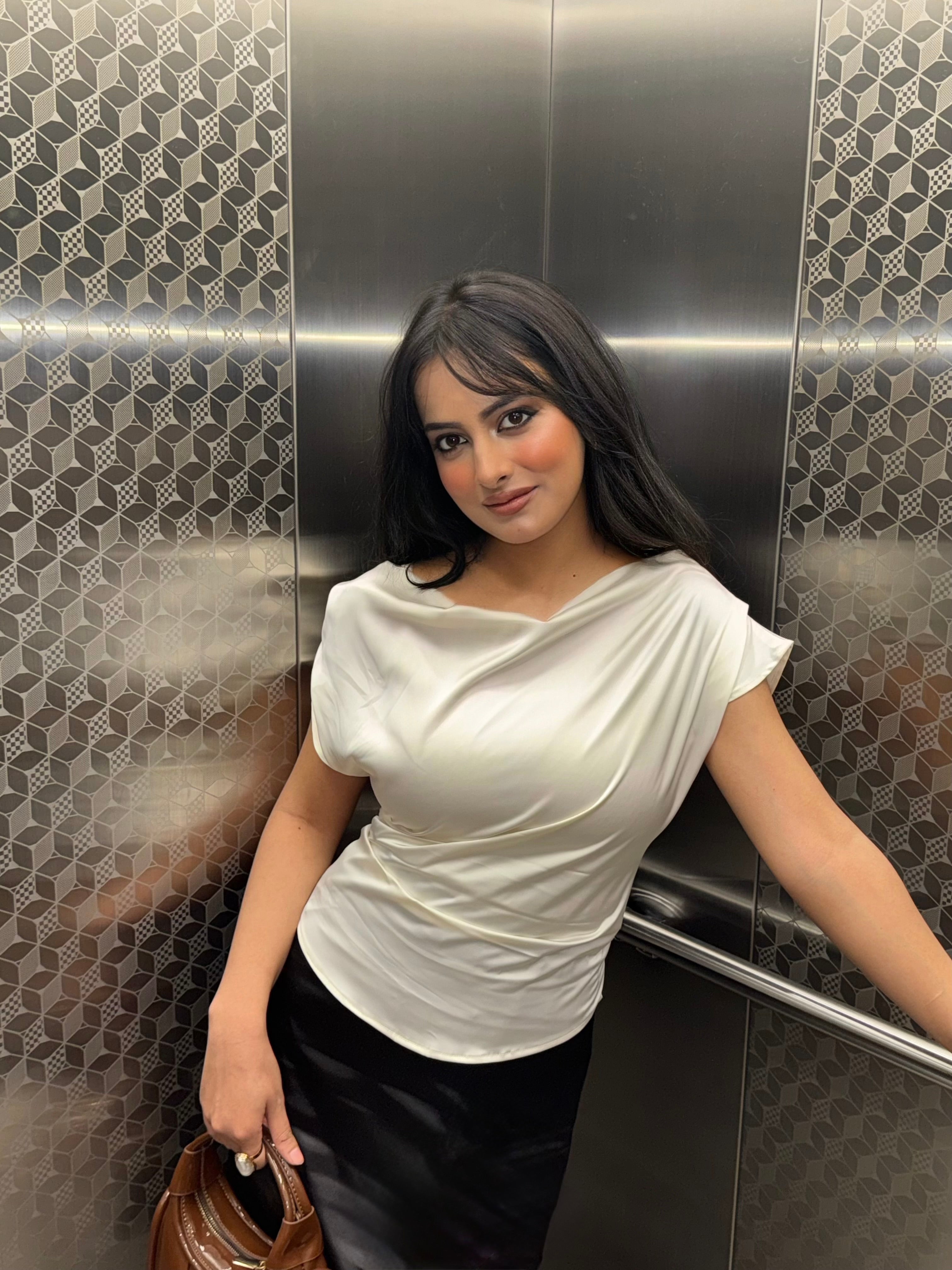 Cream satin drape tee