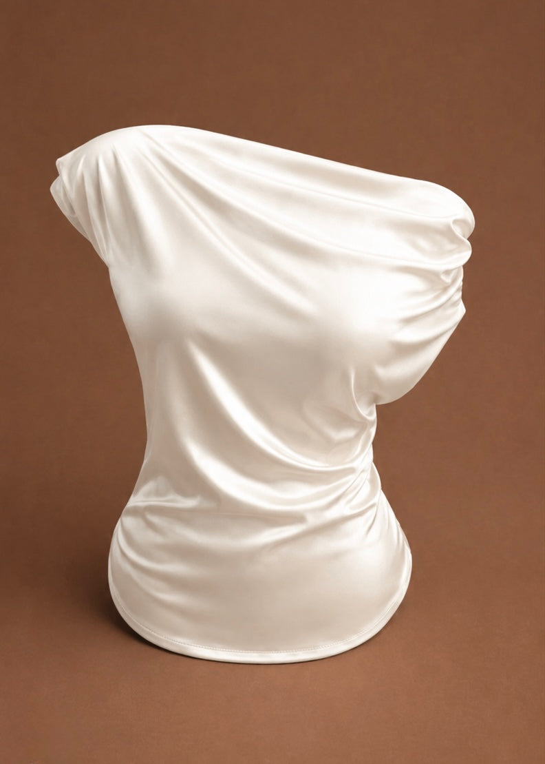 Cream satin drape tee