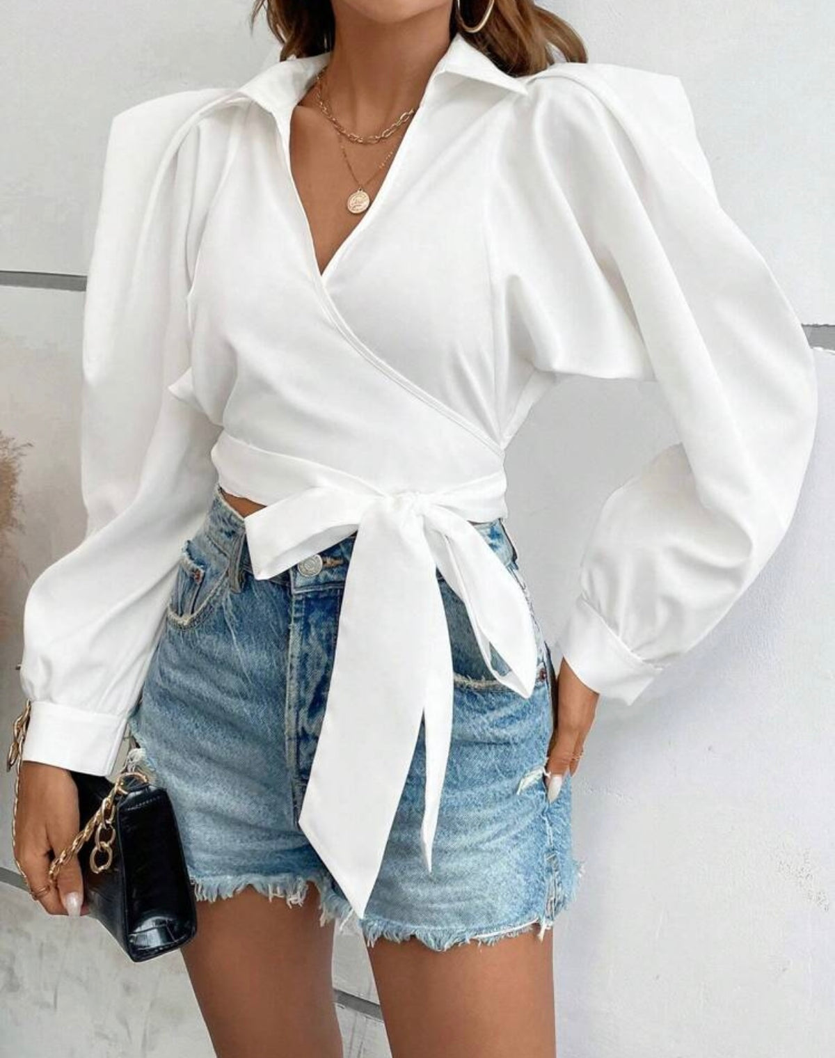 Solid white wrap blouse